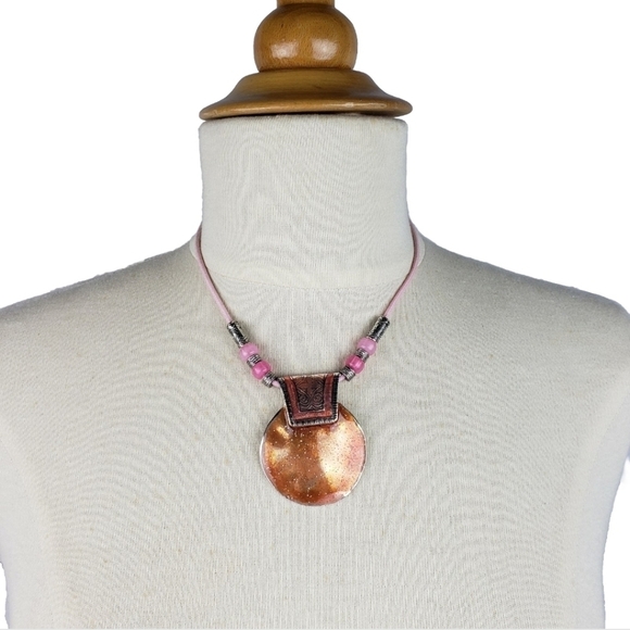 VCLM Boho Medallion Statement Necklace Enameled Beachy - Picture 3 of 10